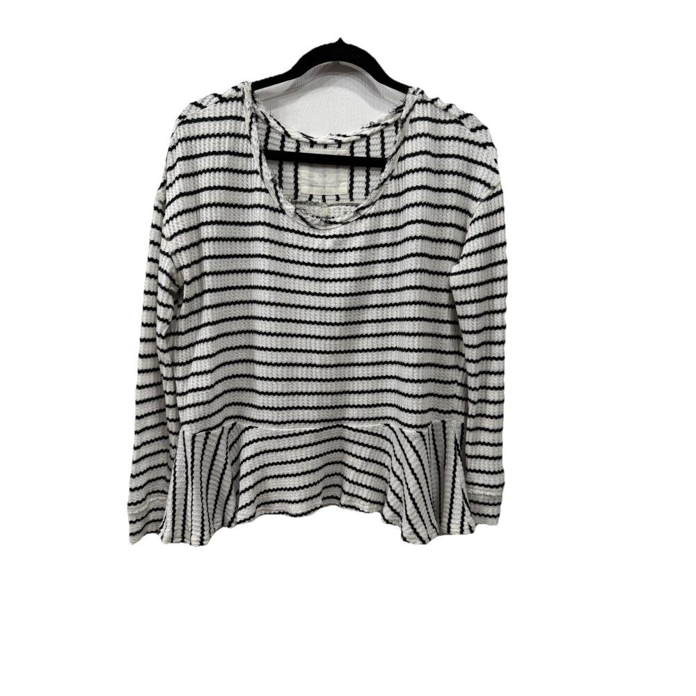 We The Free Auntie Em Thermal Top S/P Black White Boxy Peplum Raw Edge Coastal - Picture 2 of 11